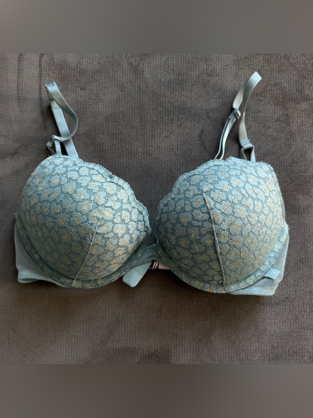 Victoria's Secret Sage Lace Push-Up Bra with Gold Accents